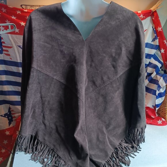 Revenue Jackets & Blazers - Clothes by REVUE 100% Leather Suede Western Coastal Cowgirl Poncho SZ Large